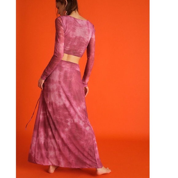 Free People Supernova Asymmetrical Ruched Mesh Tie Dyed top Skirt Set - Picture 2 of 9